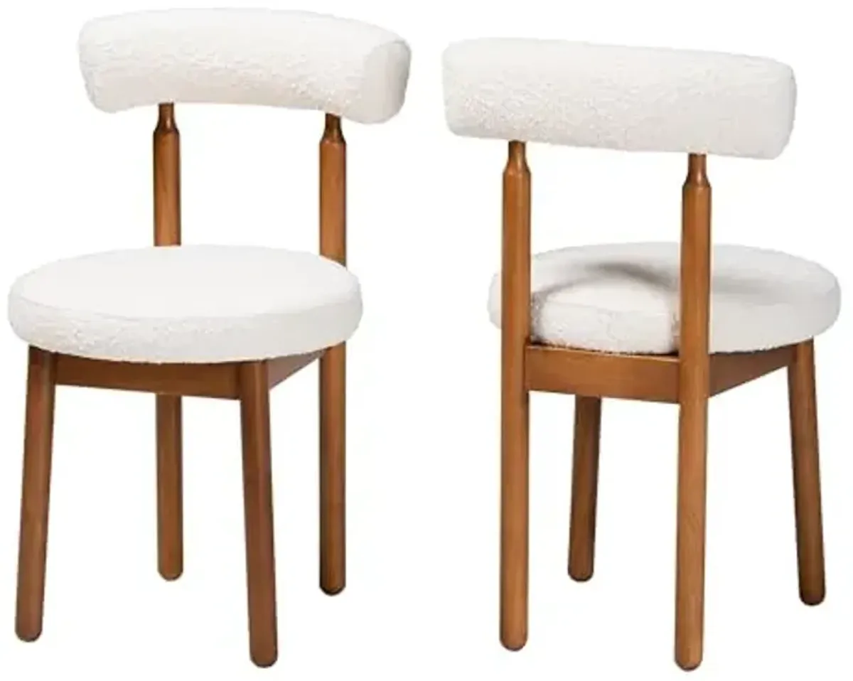 Baxton Studio Edric Boucle Fabric Dining Chairs, Set of 2, Cream/Walnut Brown