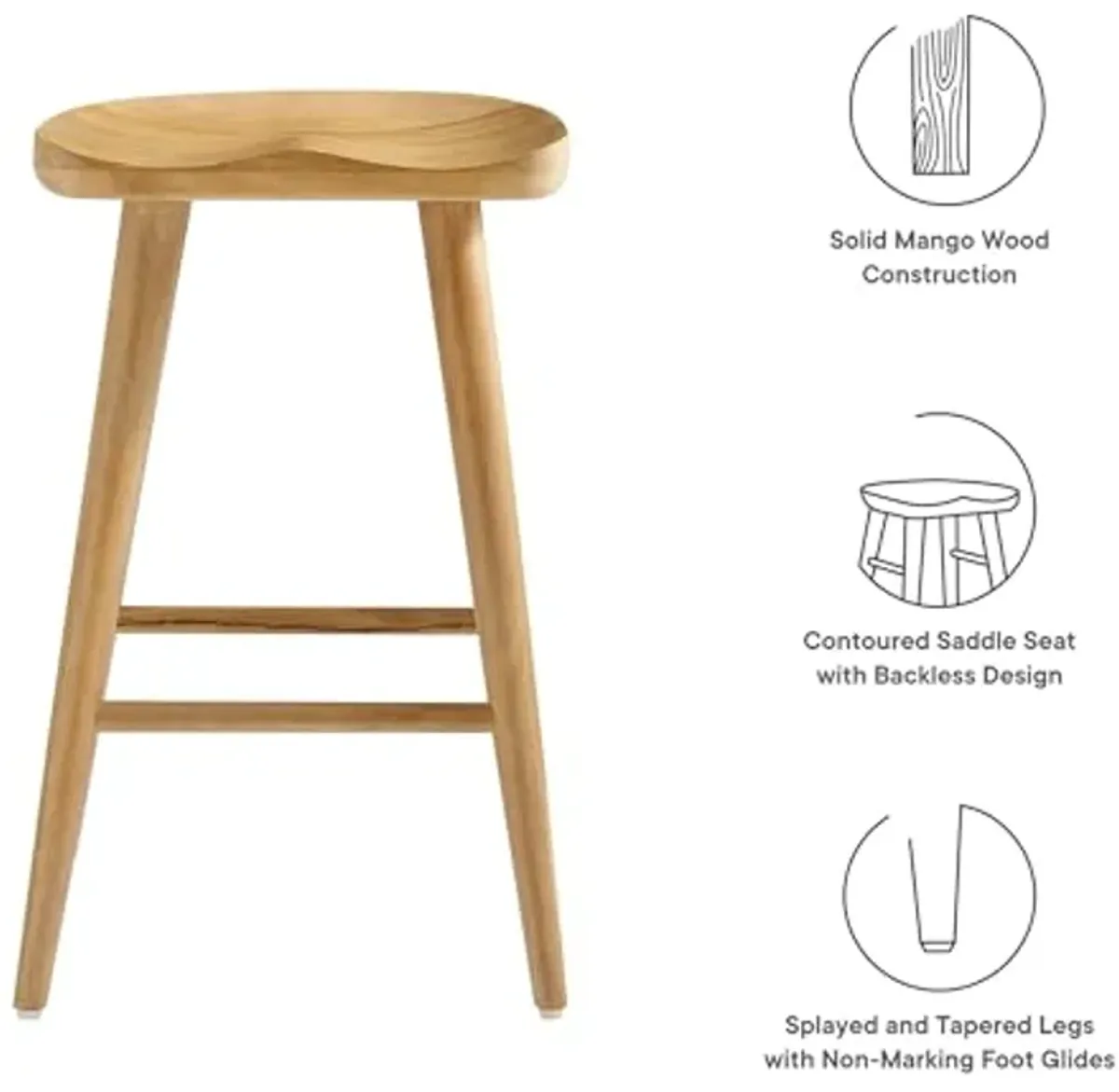 Modway EEI-6739-OAK Saville Backless Wood Counter Stools - Set of 2, Oak