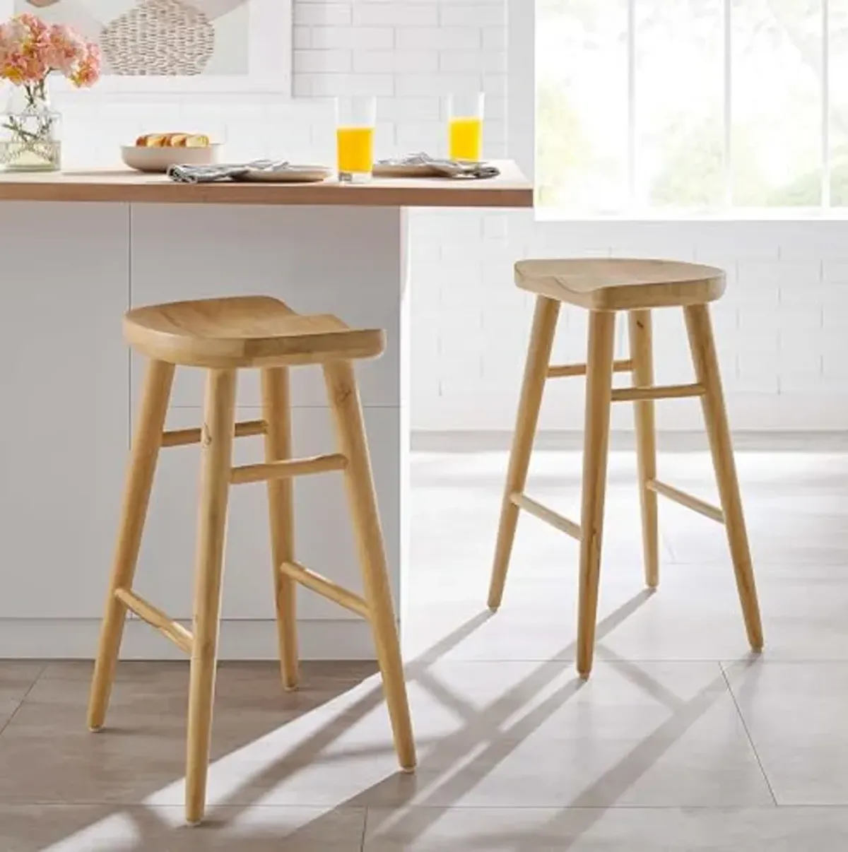 Modway EEI-6739-OAK Saville Backless Wood Counter Stools - Set of 2, Oak