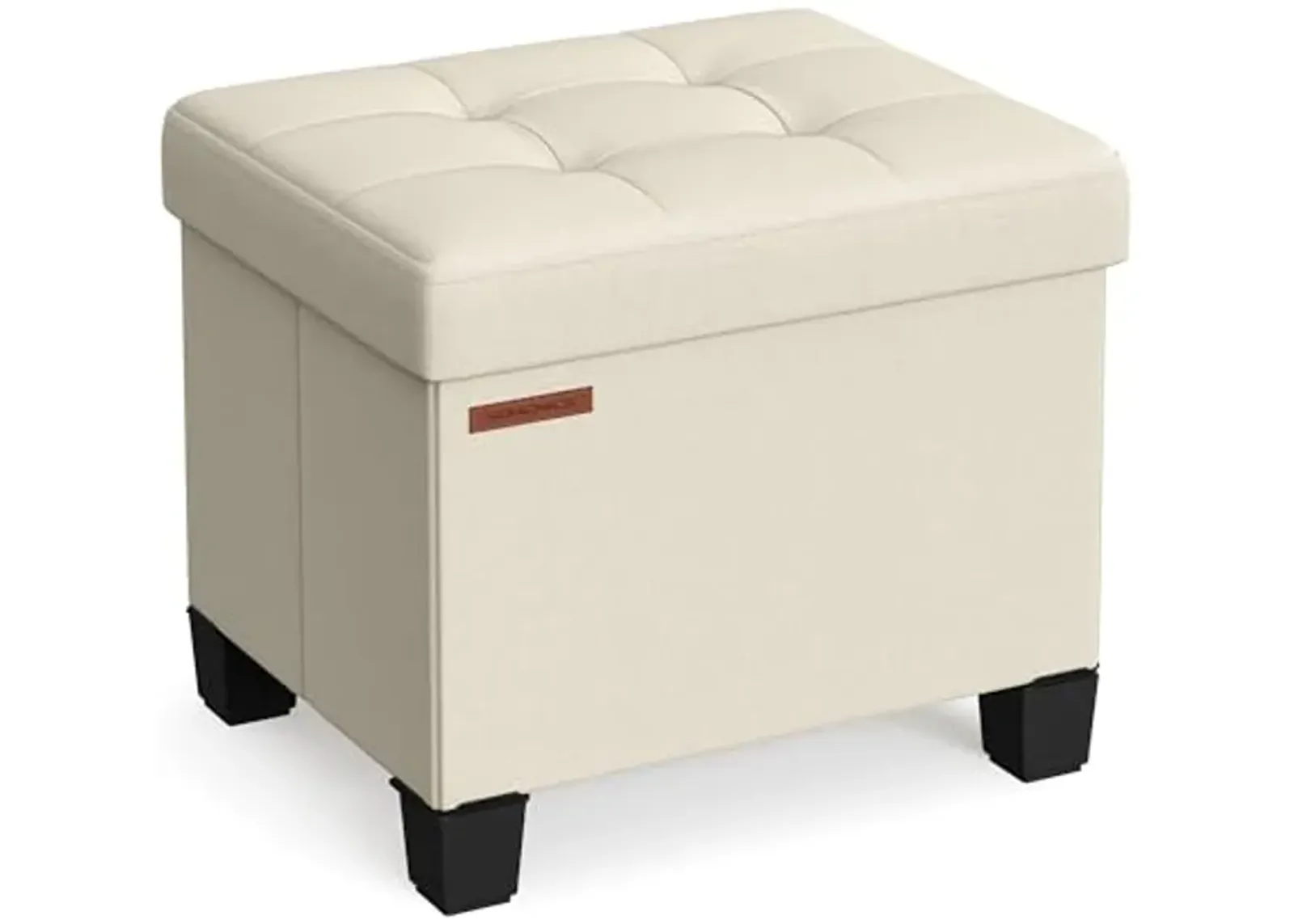 SONGMICS Storage Ottoman, Small Ottoman Foot Rest with Legs, 12.6 x 15.8 x 13.2 Inches Foot Stool, Ottoman with Storage, Load up to 660 lb, for Living Room, Bedroom, Dorm, Cream White ULSF012W01