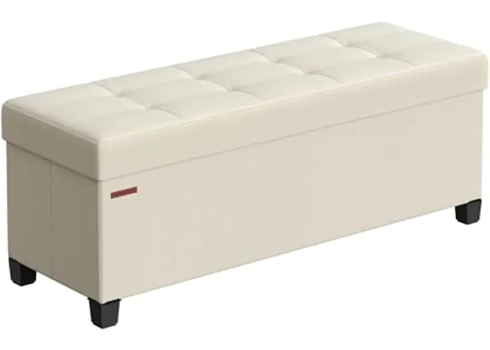 SONGMICS Storage Ottoman Bench, Foldable Foot Rest with Legs, 15 x 43 x 15.7 Inches, End of Bed Bench, Storage Chest, Load up to 660 lb, for Living Room, Bedroom, Entryway, Cream White ULSF018W01