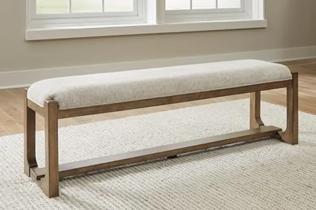 Signature Design by Ashley Cabalynn Farmhouse Upholstered 63" Dining Bench, Beige & Light Brown