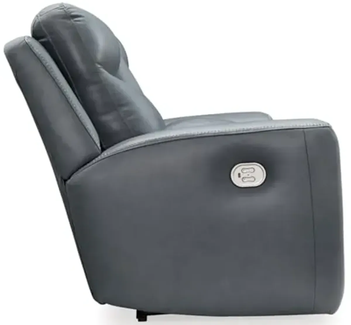 Signature Design by Ashley Mindanao Modern Leather Match Upholstered Power Reclining Loveseat with Console, USB Ports and Cup Holders, Gray