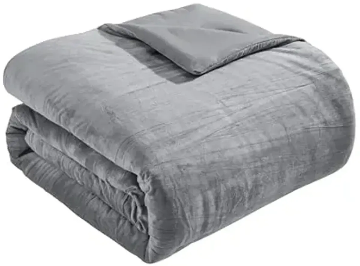 Tahari Home - King Comforter Set, Soft Crinkle Velvet Bedding with Matching Pillow Shams, Dorm Essentials, Chic Room Decor (Zadie Grey, King)