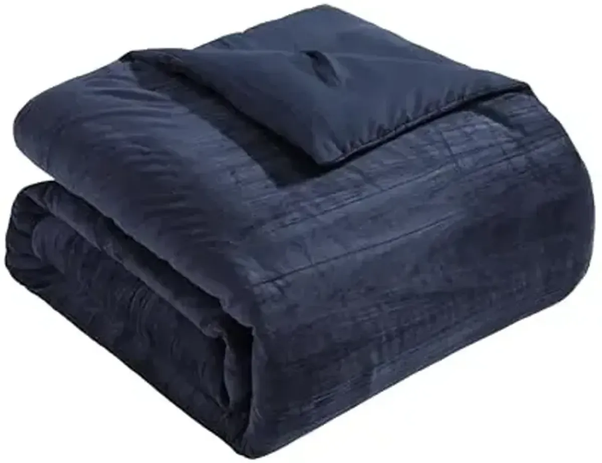 Tahari Home - King Comforter Set, Soft Crinkle Velvet Bedding with Matching Pillow Shams, Dorm Essentials, Chic Room Decor (Zadie Dark Blue, King)