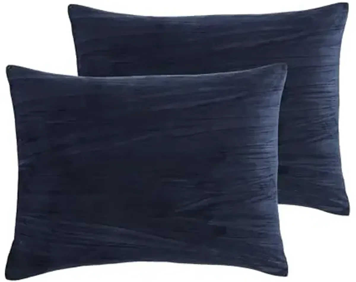 Tahari Home - King Comforter Set, Soft Crinkle Velvet Bedding with Matching Pillow Shams, Dorm Essentials, Chic Room Decor (Zadie Dark Blue, King)