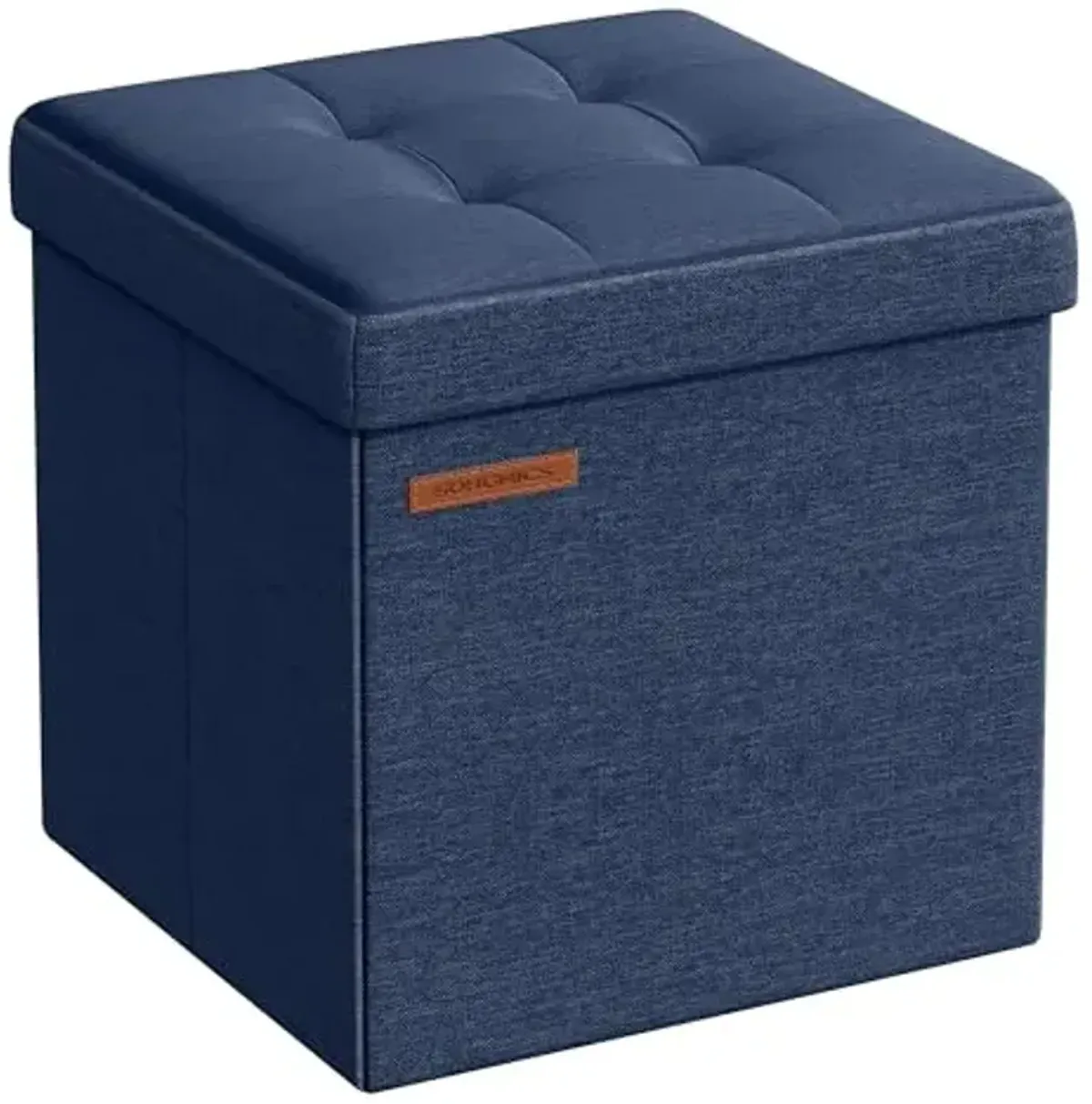 SONGMICS Storage Ottoman, Foldable Small Ottoman Foot Rest, 11.8 Inches Foot Stool, Cube Ottoman with Storage, Load up to 286 lb, for Living Room, Bedroom, Dorm, Midnight Blue ULSF028Q02