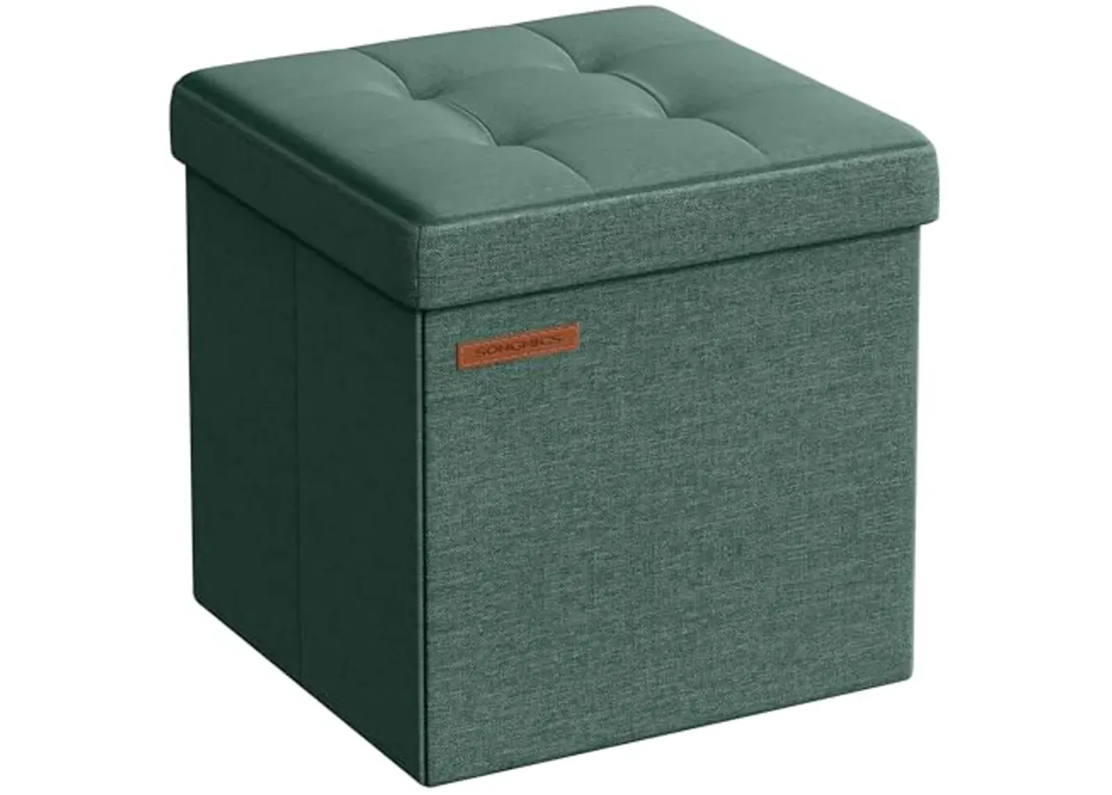 SONGMICS Storage Ottoman, Foldable Small Ottoman Foot Rest, 11.8 Inches Foot Stool, Cube Ottoman with Storage, Load up to 286 lb, for Living Room, Bedroom, Dorm, Retro Green ULSF028C01