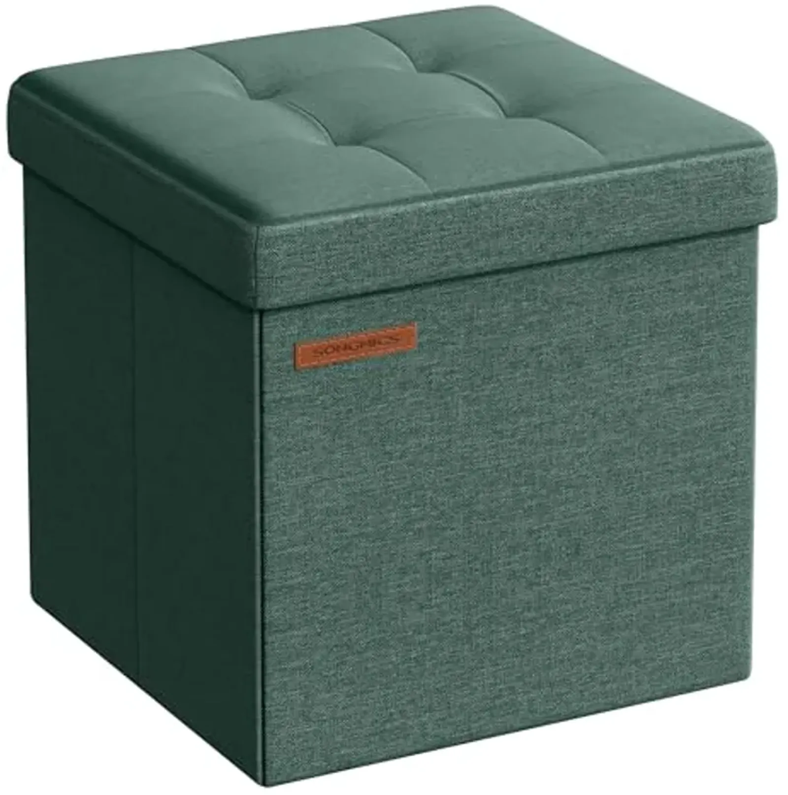 SONGMICS Storage Ottoman, Foldable Small Ottoman Foot Rest, 11.8 Inches Foot Stool, Cube Ottoman with Storage, Load up to 286 lb, for Living Room, Bedroom, Dorm, Retro Green ULSF028C01