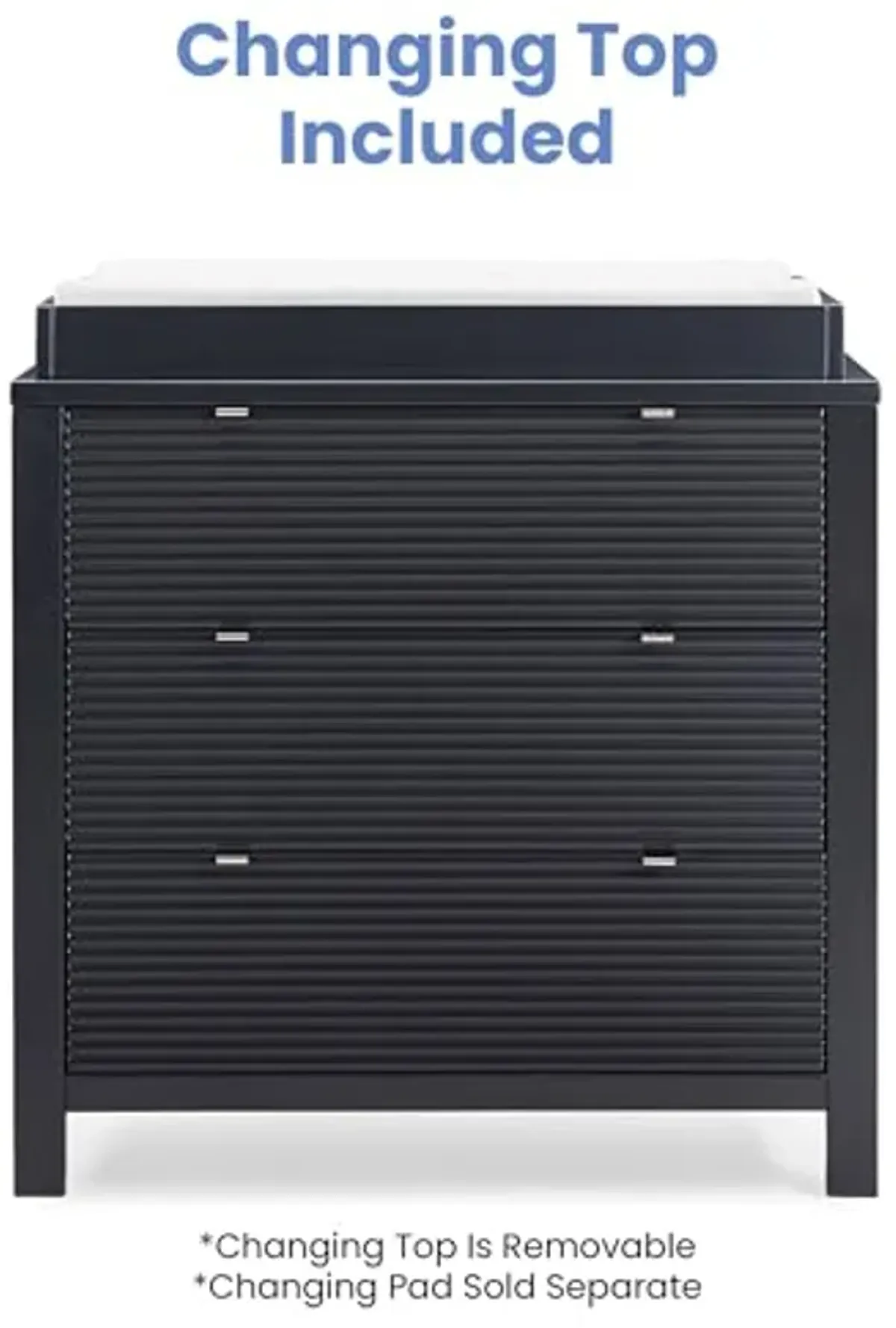 Delta Children Cassie 3 Drawer Dresser with Changing Top and Interlocking Drawers, Midnight Grey