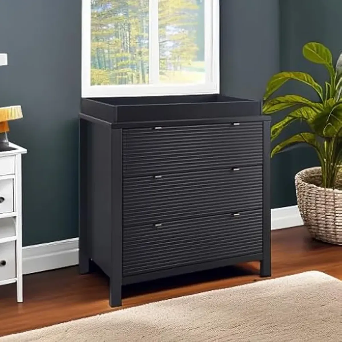 Delta Children Cassie 3 Drawer Dresser with Changing Top and Interlocking Drawers, Midnight Grey