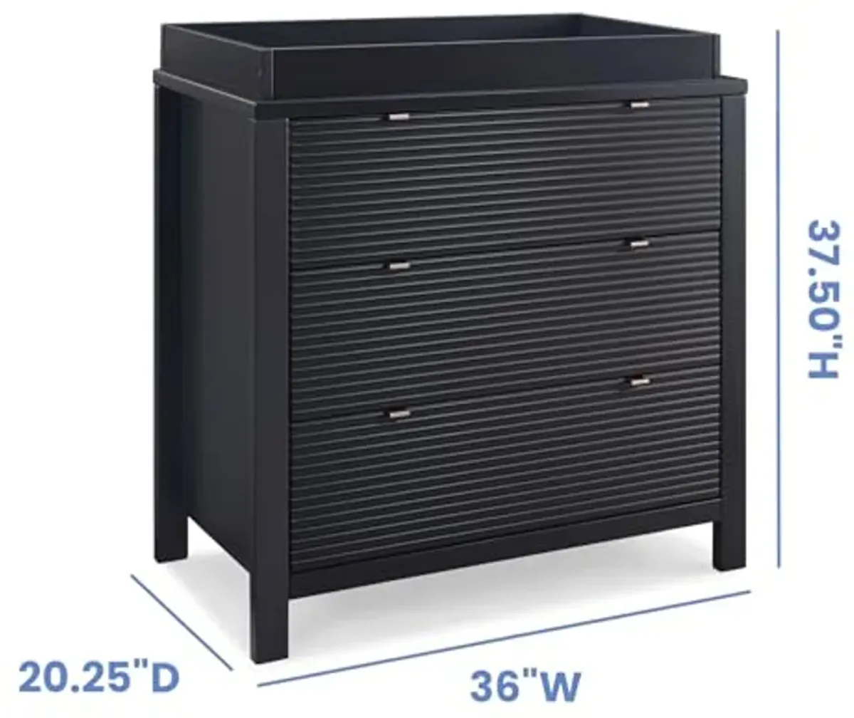 Delta Children Cassie 3 Drawer Dresser with Changing Top and Interlocking Drawers, Midnight Grey