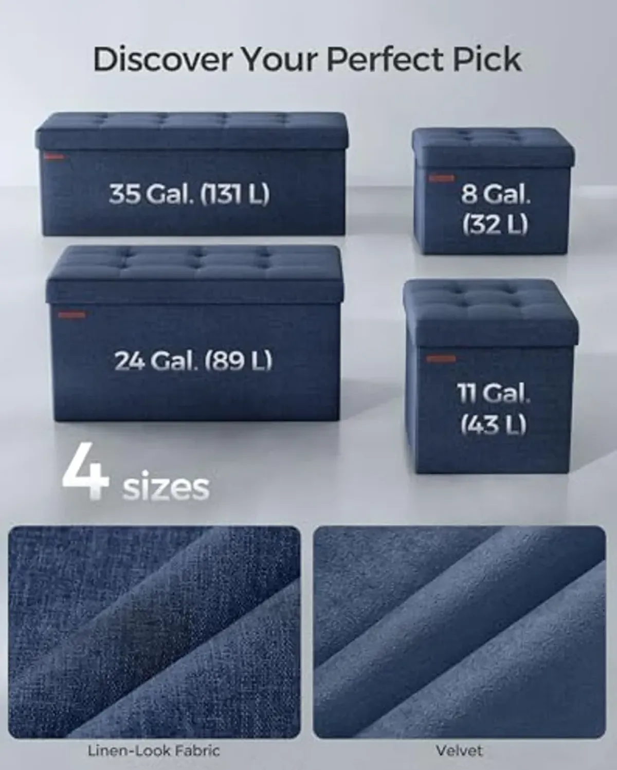 SONGMICS Small Folding Storage Ottoman, Foot Rest Stool, 12.2 x 16.1 x 12.2 Inches, 286 lb Load Capacity, for Living Room, Bedroom, Home Office, Dorm, Midnight Blue ULSF102Q02