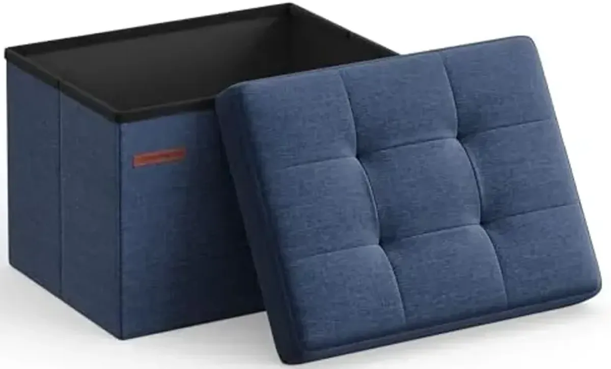 SONGMICS Mazie Collection - Small Folding Storage Ottoman, Foot Rest Stool, 12.2 x 16.1 x 12.2 Inches, 286 lb Load Capacity, for Living Room, Bedroom, Home Office, Dorm, Midnight Blue ULSF102Q02