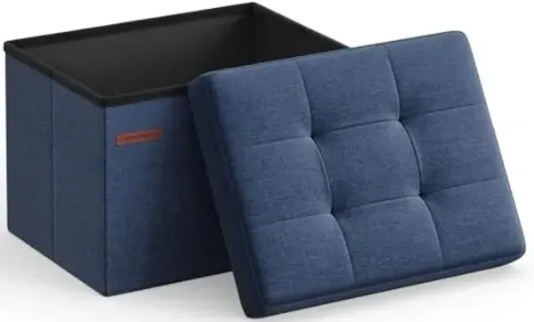 SONGMICS Mazie Collection - Small Folding Storage Ottoman, Foot Rest Stool, 12.2 x 16.1 x 12.2 Inches, 286 lb Load Capacity, for Living Room, Bedroom, Home Office, Dorm, Midnight Blue ULSF102Q02