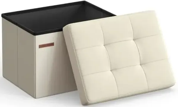 SONGMICS Mazie Collection - Small Folding Storage Ottoman, Foot Rest Stool, 12.2 x 16.1 x 12.2 Inches, 286 lb Load Capacity, for Living Room, Bedroom, Home Office, Dorm, Cream White ULSF102W01