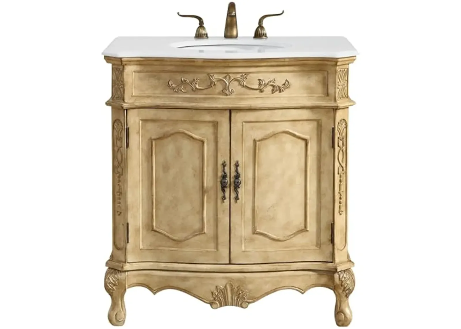 Elegant Kitchen and Bath VF10132AB-VW 32 inch Single Bathroom Vanity in Antique Beige with Ivory White Engineered Marble