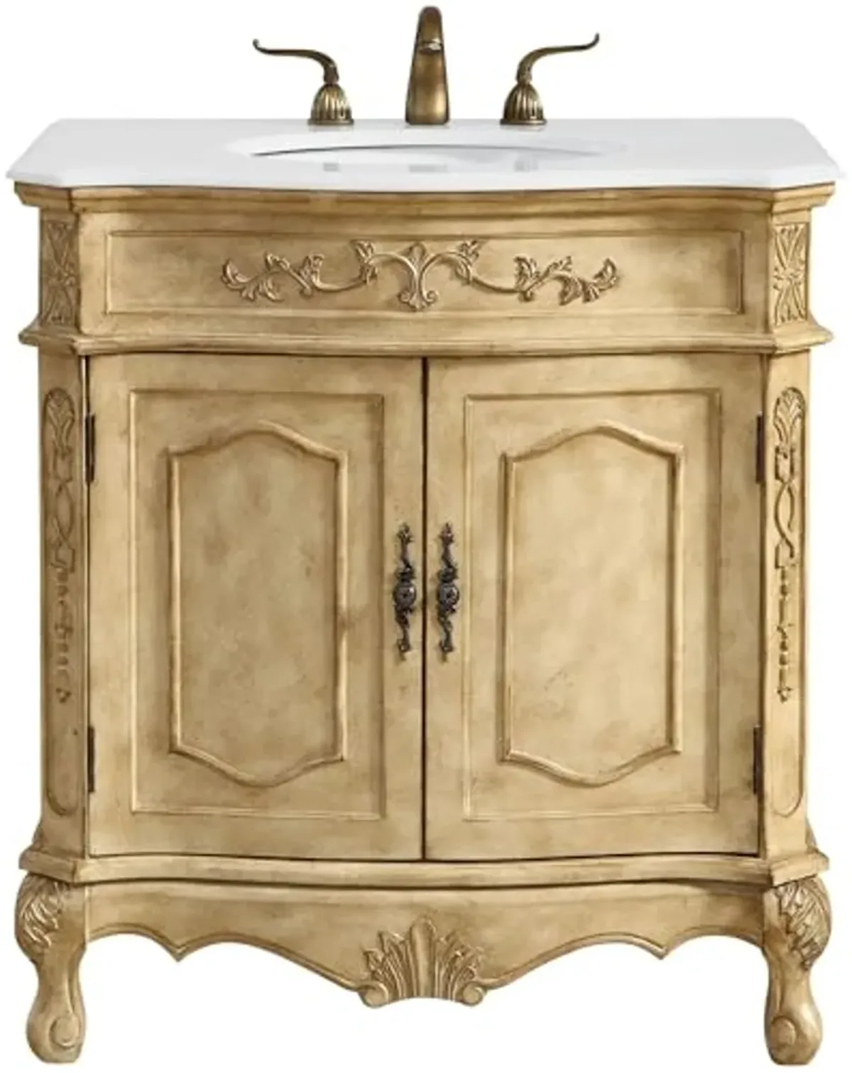 Elegant Kitchen and Bath VF10132AB-VW 32 inch Single Bathroom Vanity in Antique Beige with Ivory White Engineered Marble