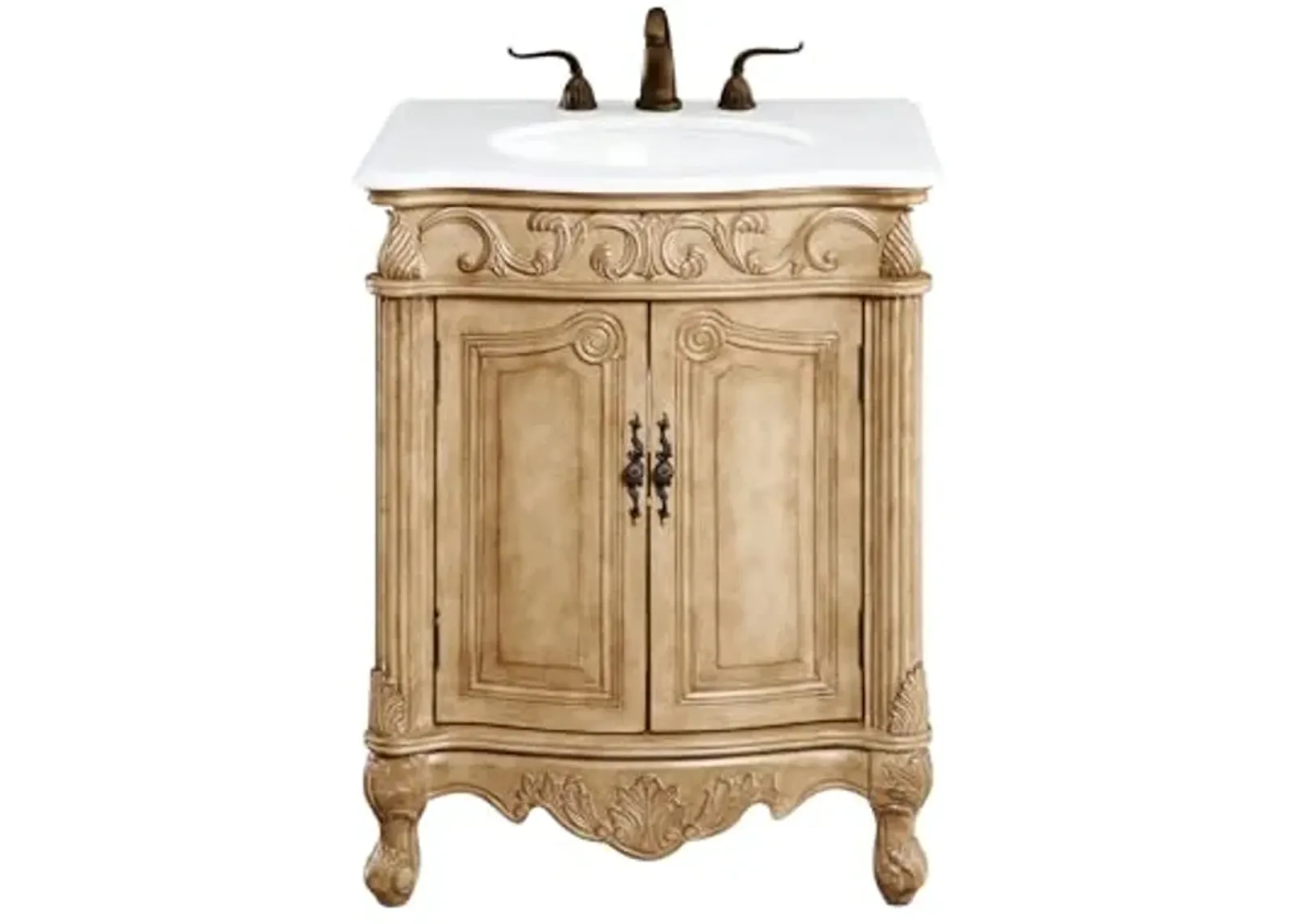 Elegant Kitchen and Bath VF-1002-VW 27 inch Single Bathroom Vanity in Antique Beige with Ivory White Engineered Marble