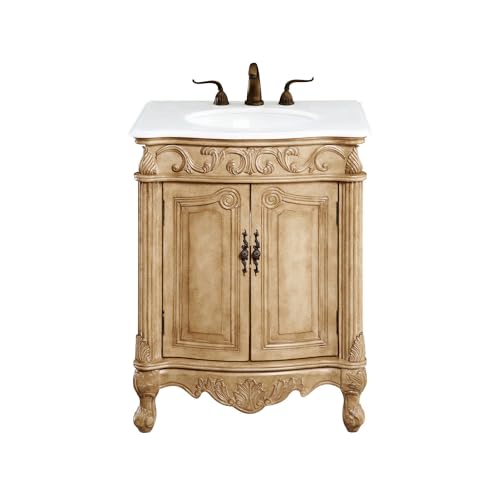 Elegant Kitchen and Bath VF-1002-VW 27 inch Single Bathroom Vanity in Antique Beige with Ivory White Engineered Marble