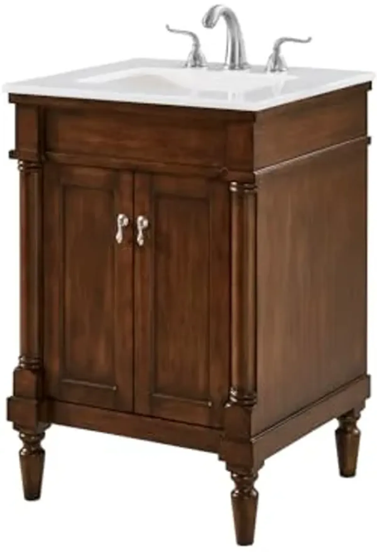 ELEGANT LIGHTING 24 inch Single Bathroom Vanity in Walnut with Ivory White Engineered Marble