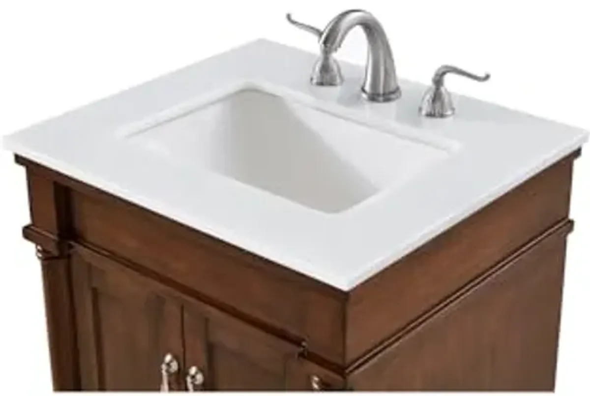 ELEGANT LIGHTING 24 inch Single Bathroom Vanity in Walnut with Ivory White Engineered Marble