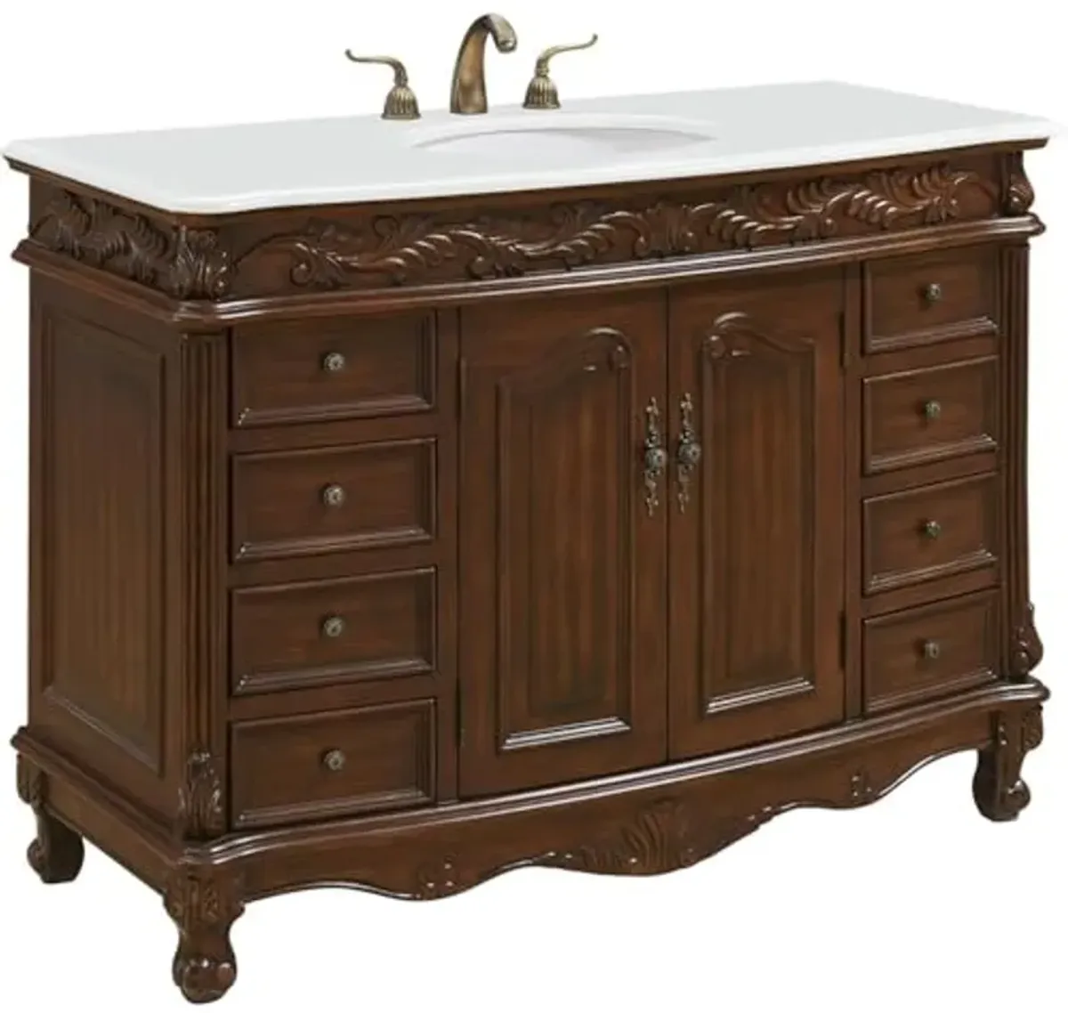 Elegant Kitchen and Bath VF-1040-VW 48 inch Single Bathroom Vanity in Teak Color with Ivory White Engineered Marble