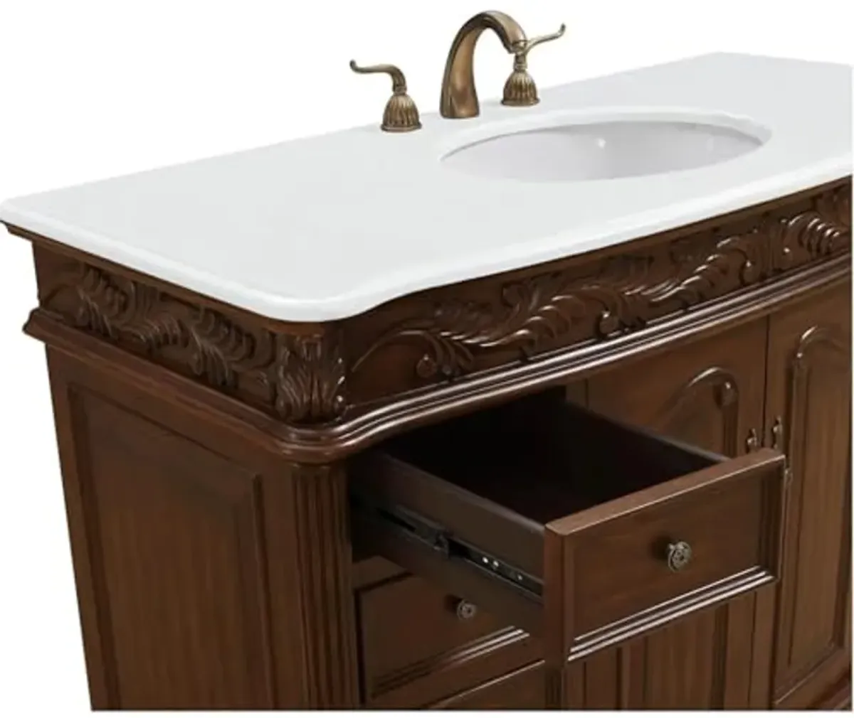 Elegant Kitchen and Bath VF-1040-VW 48 inch Single Bathroom Vanity in Teak Color with Ivory White Engineered Marble