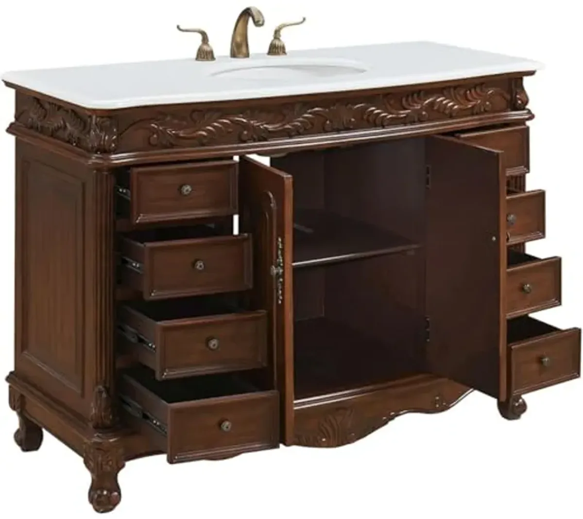 Elegant Kitchen and Bath VF-1040-VW 48 inch Single Bathroom Vanity in Teak Color with Ivory White Engineered Marble