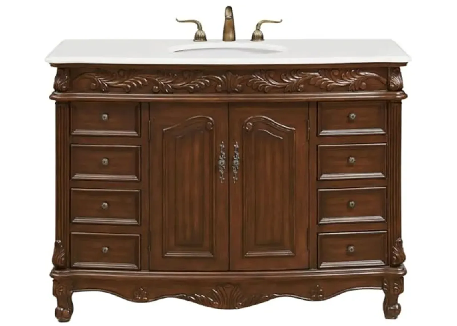 Elegant Kitchen and Bath VF-1040-VW 48 inch Single Bathroom Vanity in Teak Color with Ivory White Engineered Marble