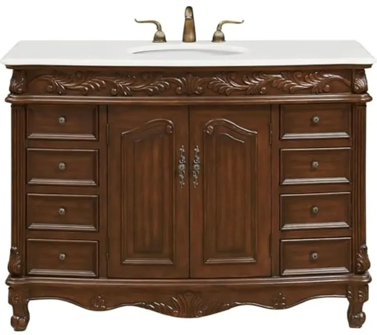 Elegant Kitchen and Bath VF-1040-VW 48 inch Single Bathroom Vanity in Teak Color with Ivory White Engineered Marble