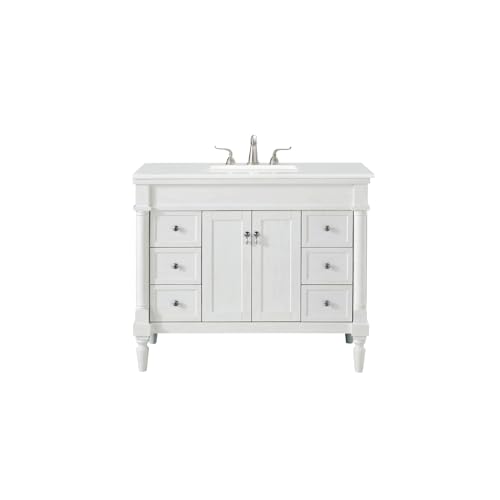 Elegant Kitchen and Bath VF13042AW 42 inch Single Bathroom Vanity in Antique White with Ivory White Engineered Marble