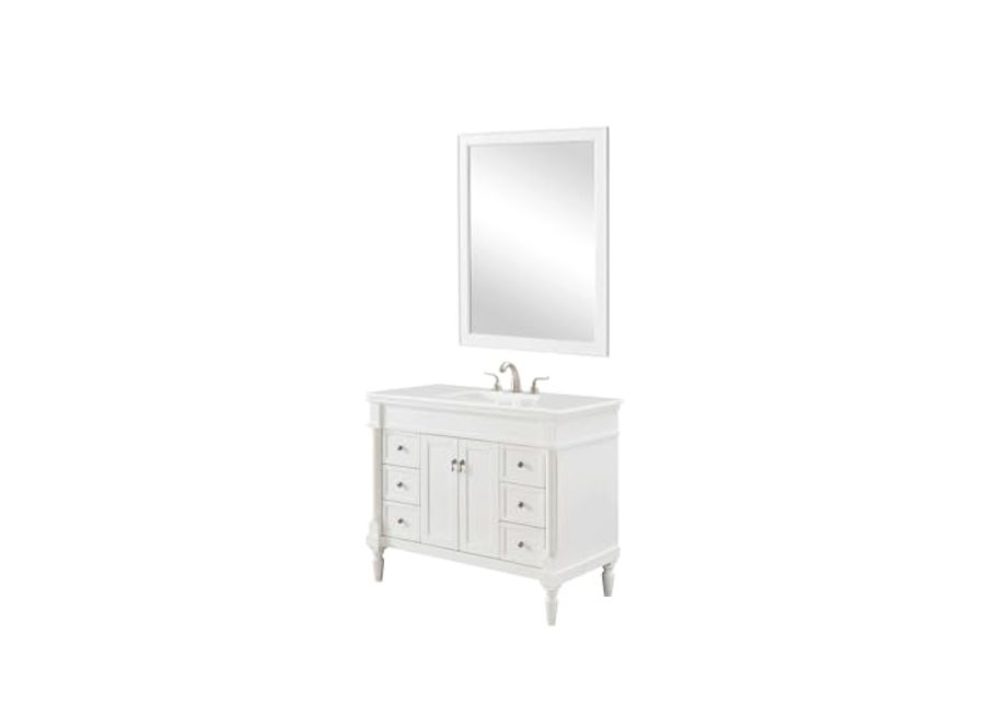 Elegant Kitchen and Bath VF13042AW 42 inch Single Bathroom Vanity in Antique White with Ivory White Engineered Marble