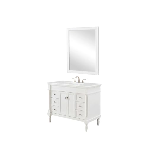 Elegant Kitchen and Bath VF13042AW 42 inch Single Bathroom Vanity in Antique White with Ivory White Engineered Marble