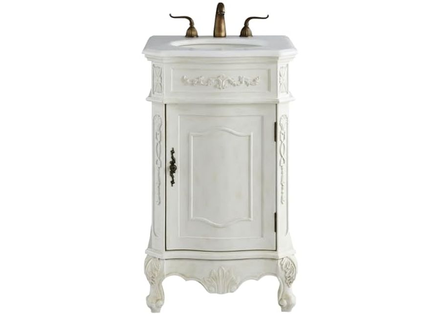 Elegant Kitchen and Bath VF10121AW 21 inch Single Bathroom Vanity in Antique White with Ivory White Engineered Marble