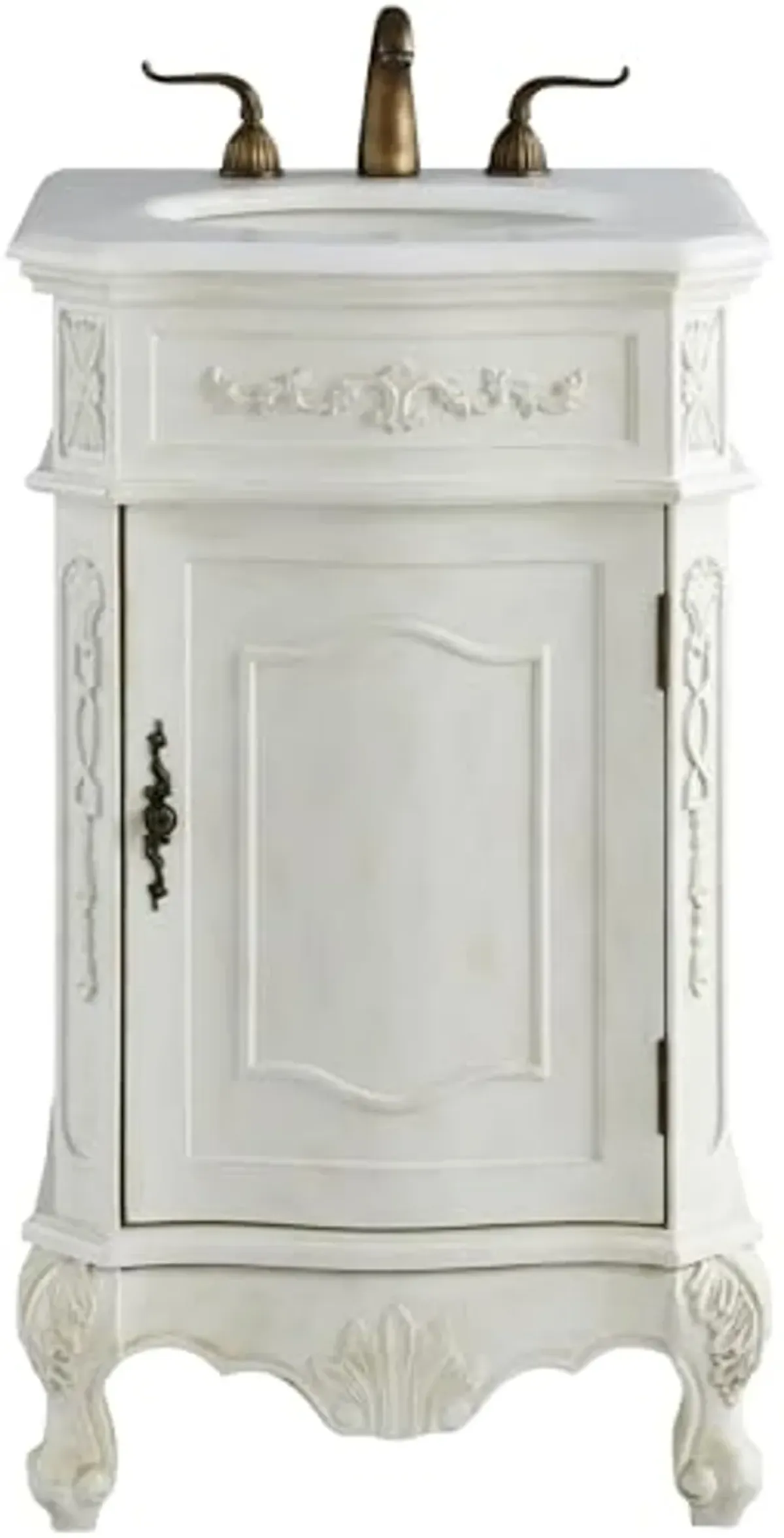 Elegant Kitchen and Bath VF10121AW 21 inch Single Bathroom Vanity in Antique White with Ivory White Engineered Marble