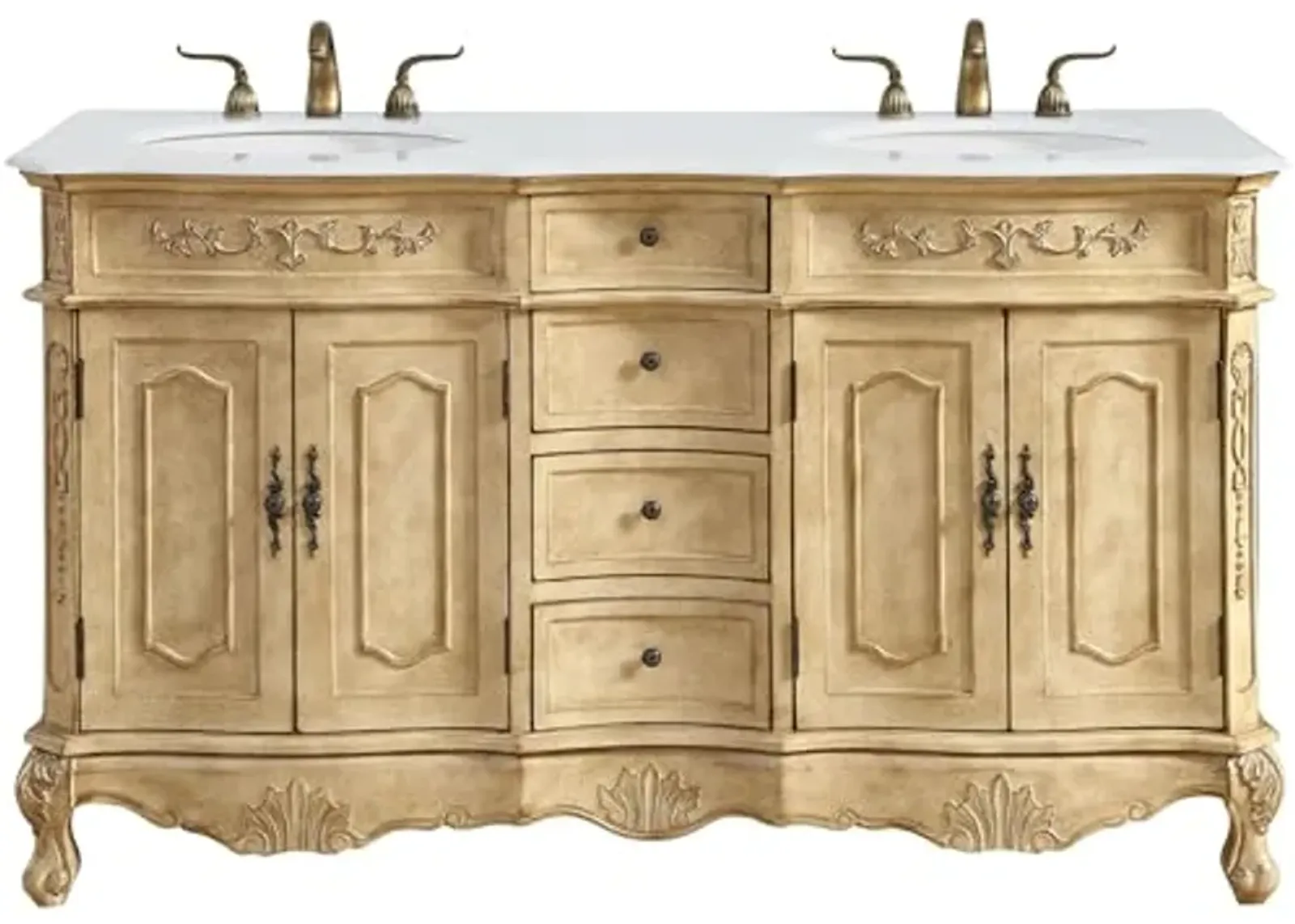 Elegant Kitchen and Bath VF10160DAB-VW 60 inch Double Bathroom Vanity in Antique Beige with Ivory White Engineered Marble