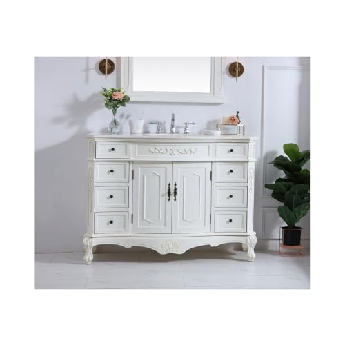 Elegant Kitchen and Bath VF10148AW-VW 48 inch Single Bathroom Vanity in Antique White with Ivory White Engineered Marble