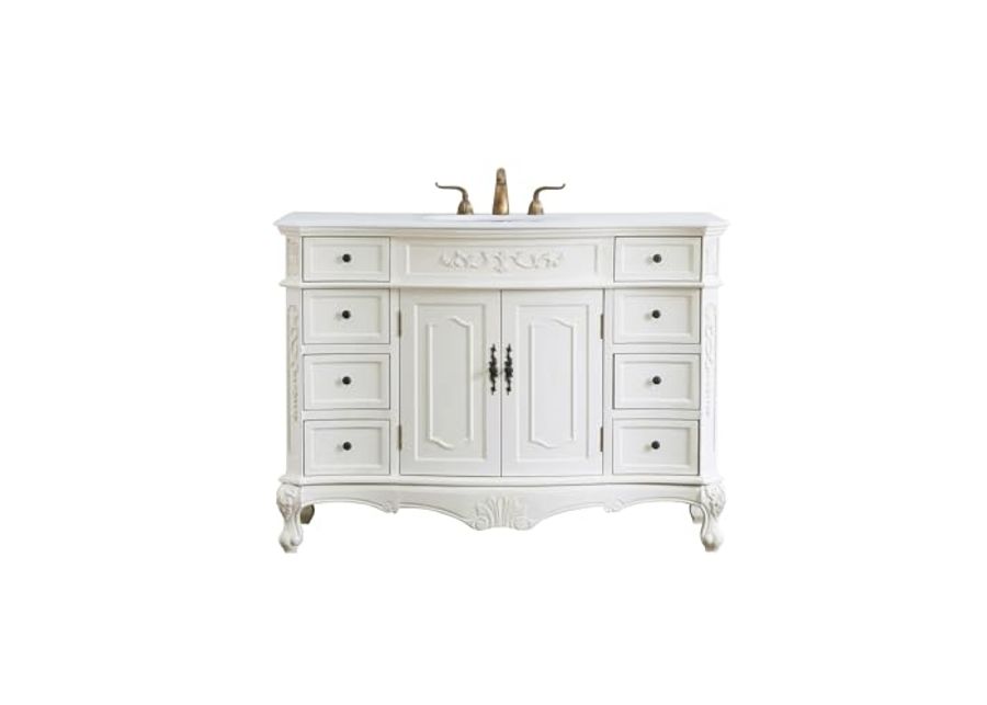 Elegant Kitchen and Bath VF10148AW-VW 48 inch Single Bathroom Vanity in Antique White with Ivory White Engineered Marble