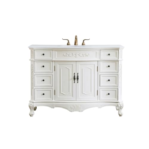 Elegant Kitchen and Bath VF10148AW-VW 48 inch Single Bathroom Vanity in Antique White with Ivory White Engineered Marble