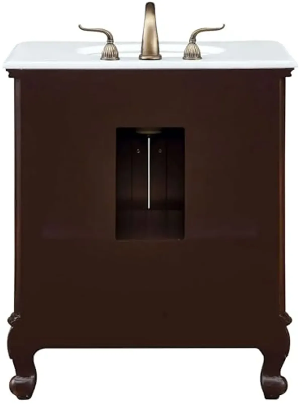 Elegant Kitchen and Bath VF-1032-VW 30 inch Single Bathroom Vanity in Teak Color with Ivory White Engineered Marble