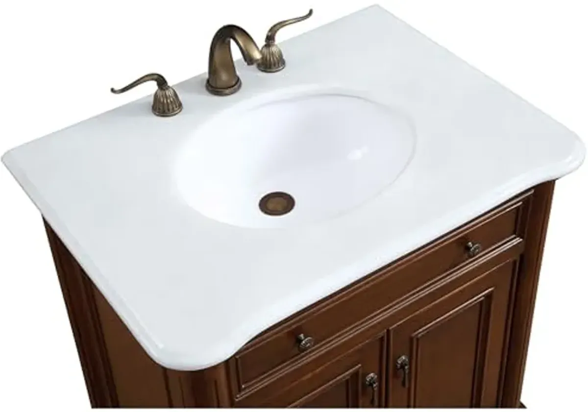 Elegant Kitchen and Bath VF-1032-VW 30 inch Single Bathroom Vanity in Teak Color with Ivory White Engineered Marble