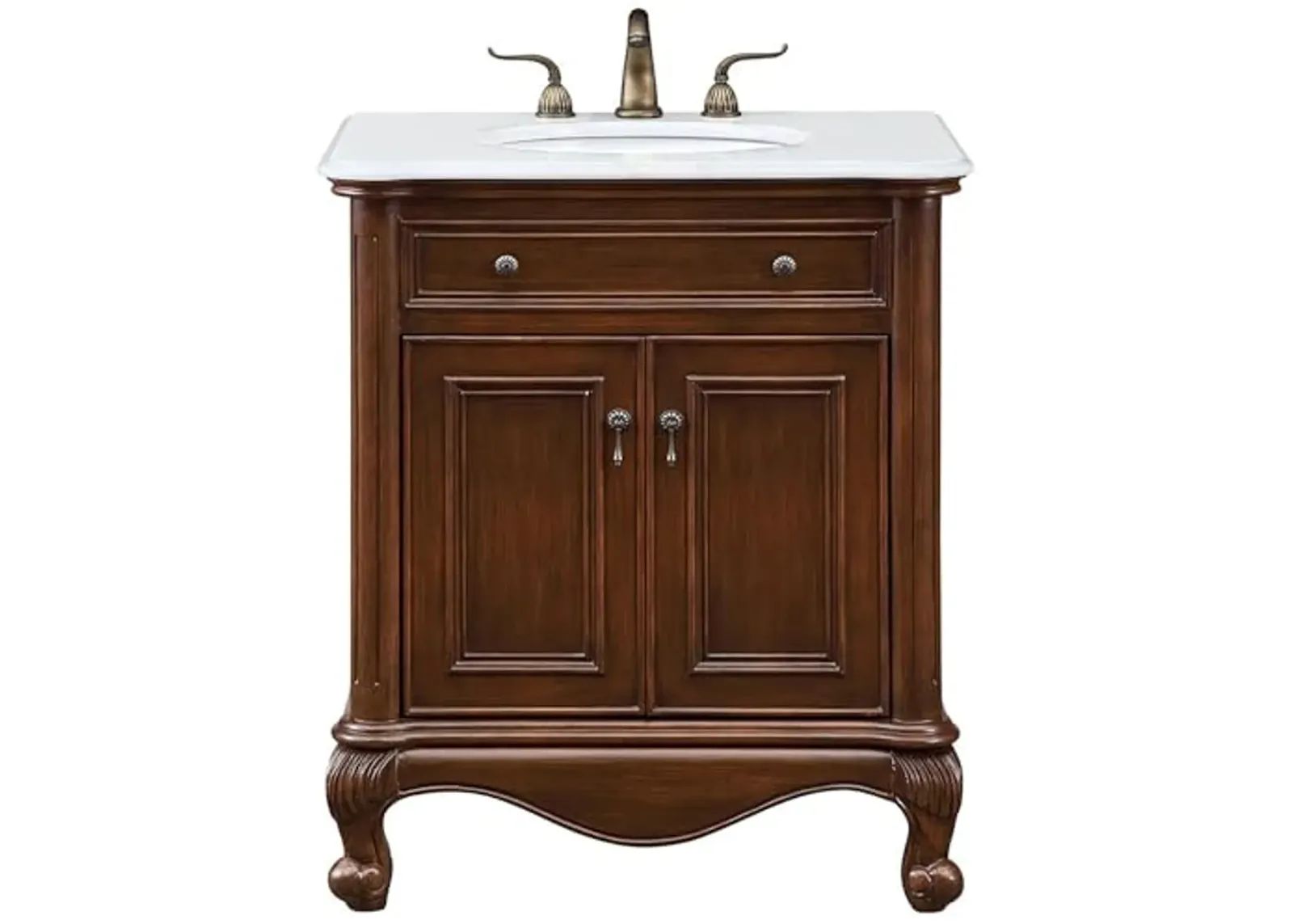 Elegant Kitchen and Bath VF-1032-VW 30 inch Single Bathroom Vanity in Teak Color with Ivory White Engineered Marble