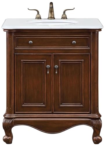 Elegant Kitchen and Bath VF-1032-VW 30 inch Single Bathroom Vanity in Teak Color with Ivory White Engineered Marble