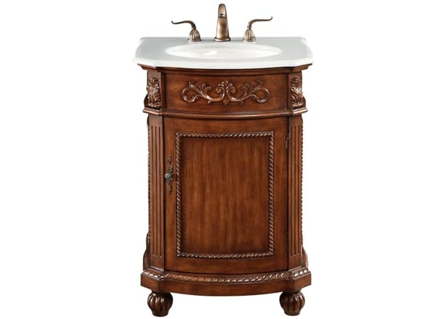 Elegant Kitchen and Bath VF-1009-VW 24 inch Single Bathroom Vanity in Brown with Ivory White Engineered Marble