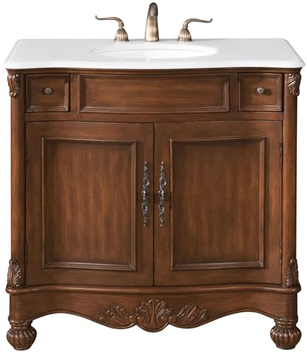 Elegant Kitchen and Bath VF-1047-VW 36 inch Single Bathroom Vanity in Brown with Ivory White Engineered Marble