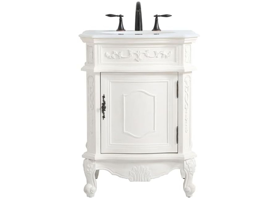 Elegant Kitchen and Bath VF-1031AW 24 inch Single Bathroom Vanity in Antique White with Ivory White Engineered Marble