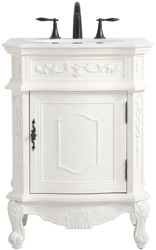 Elegant Kitchen and Bath VF-1031AW 24 inch Single Bathroom Vanity in Antique White with Ivory White Engineered Marble