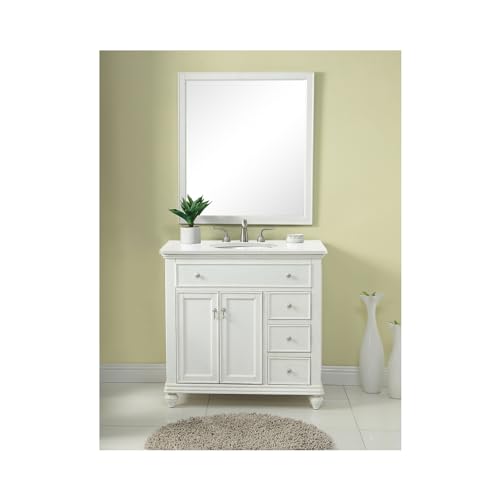 Elegant Kitchen and Bath VF13036AW-VW 36 inch Single Bathroom Vanity in Antique White with Ivory White Engineered Marble