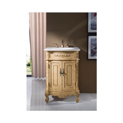 Elegant Kitchen and Bath VF-1001-VW 24 inch Single Bathroom Vanity in Antique Beige with Ivory White Engineered Marble